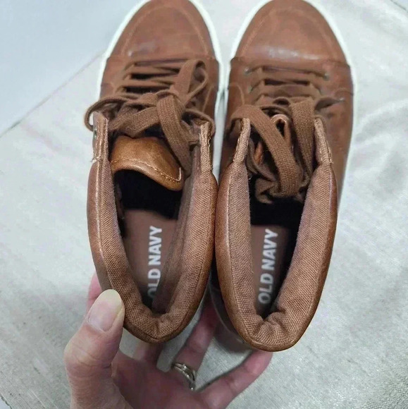Old Navy Mens High Top Sneaker Cognac Shoes 8 Brown Upper Leather Lace Up 1994 - Picture 10 of 16